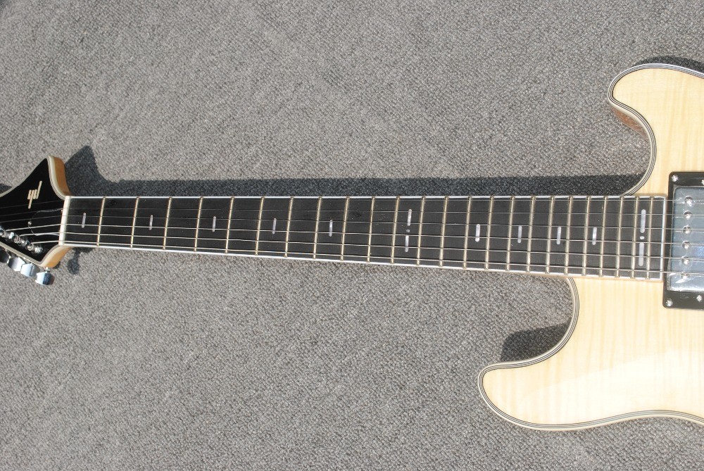 High-grade customized jazz six-string electric guitar, double f-hole half-hollow electric guitar, wood color