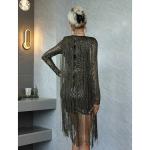 Sequin And Beaded Tassel Dress Radiant Nights Beaded Fringed Long Sleeve Woven