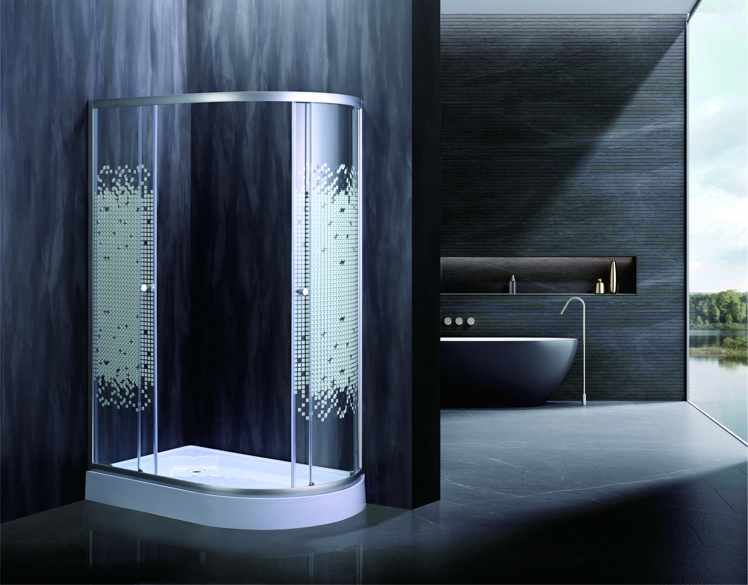 Stylish Quadrant Shower Enclosures With White Mosaic Patterned Glass For Modern