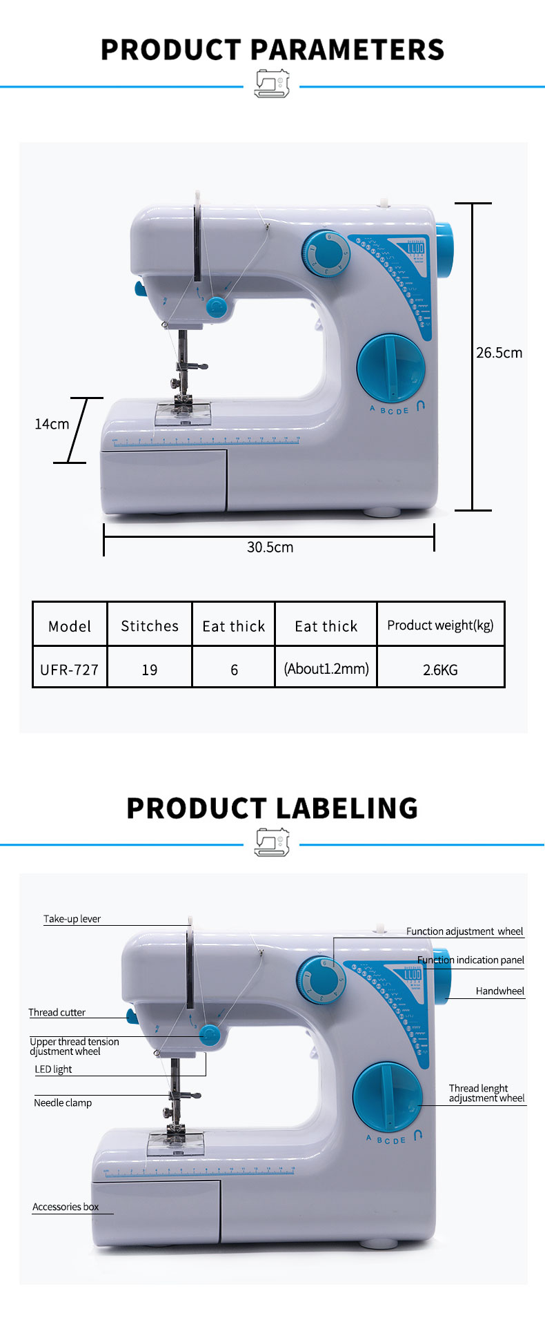 DIY Craft Accessories Electric Sewing Machine with Max. Sewing Thickness 1.2mm