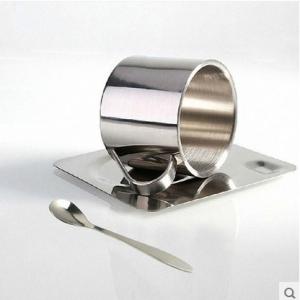 Quality double wall stainless steel temp keeping coffee/tea cup with saucer wholesale