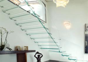 Quality Prima Building Floating Stairs , Modern Glass Staircase Achieve An Open Feel wholesale