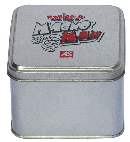 Magno Man Mini Tin Cans With Sliver Body And Printed Cover , Square Tin Case