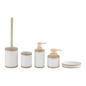 Quality White Polyresin Bathroom Set Five-Piece Set With Hand Painted Wooden Rim wholesale