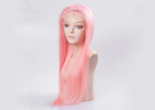 Silky Straight Wave Colored Hair Wigs , Pink Color Human Full Lace Wigs With