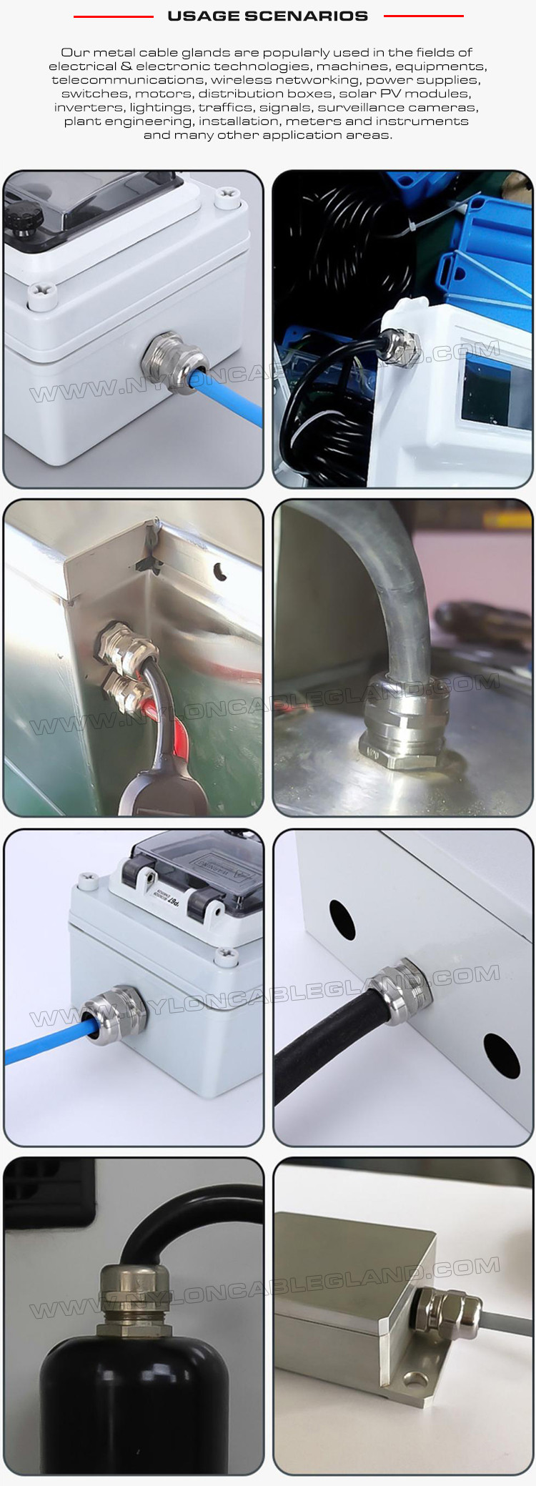 IP68 Hermetic Cable Glands Sealing Connectors Stainless Steel AISI 304 & AISI 316 with PG or Metric Thread