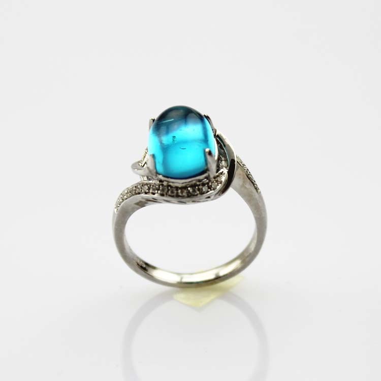 Women Jewelry 8mmx10mm Oval Blue Topaz Cubic Zircon Sterling Silver Ring (R188)
