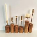 Wedding Event Party Home Decor 6-Piece Wood Color Metal Candlestick Set with