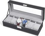 NEX 6 Slots Watch Box Organizer for Men, Black Watch Holder Stand Display