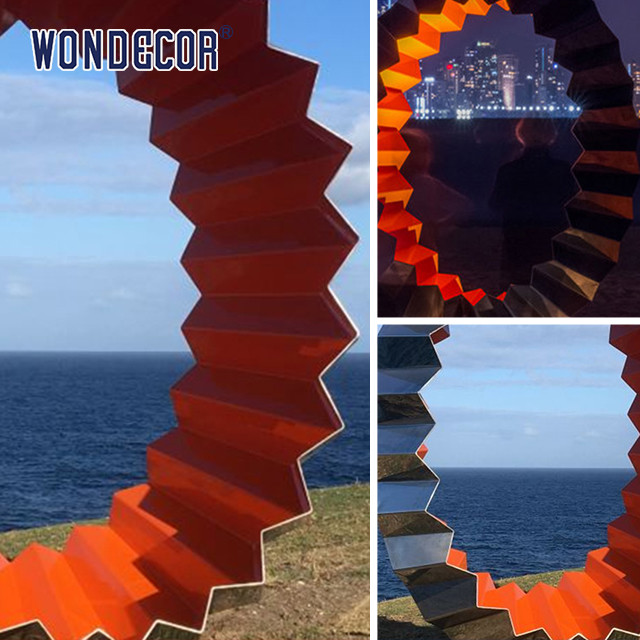 Three Dimensional Stainless Sculpture Folded Corner Cylinder Geometry