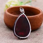 925 Silver Drop Shape Synthetic Garnet Marcasite Retro Pendant Necklace
