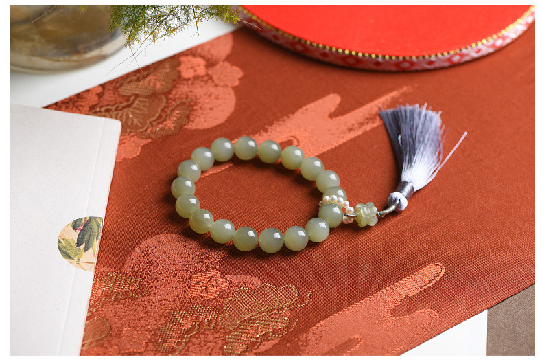Fashion Hot Selling Multi-Size Jade Bracelet Hetian Jade Hand Bracelet Round Shape Unisex Couple Bracelet Women Jade Chain Natural Hetian Jade Beads