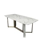 modern 56kg Luxury Marble Dining Table Rugged Stainless Steel Base Rectangle