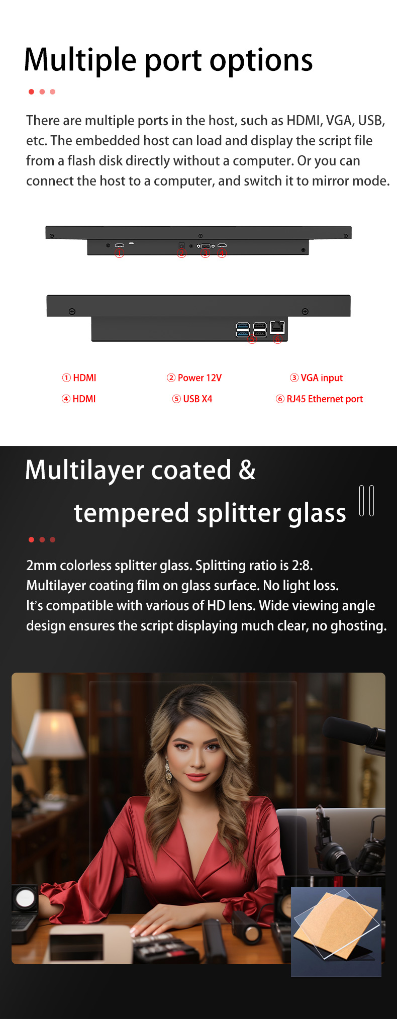 One Large Monitor Teleprompter with High Resolution and Supported Language TYST Video