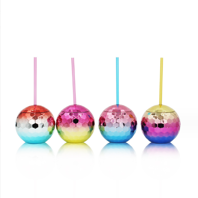 600ml Unique Disco Ball Cups Electroplated Flash Spherical Double Wall Plastic Cups
