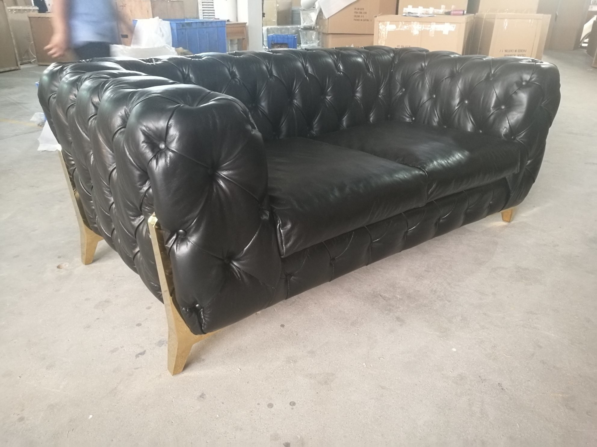 2S/3S Seater Chesterfield Retro Black Leather Sofa With Handcraft Pull Button