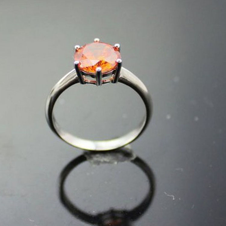 Sterling Silver 8mm Round Amethyst Cubic Zirconia Ring(JY052)