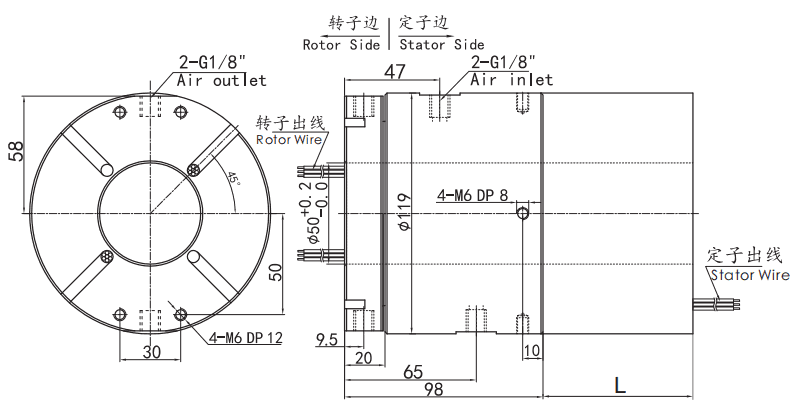 Hollow 50mm Electrical Rotary Slip Rings Hydraulic Rotary Union 360° Transmit