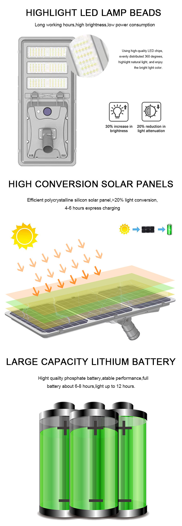 4 - 6 Hours Charging Integrated Solar Street Light 300W 400W 500W