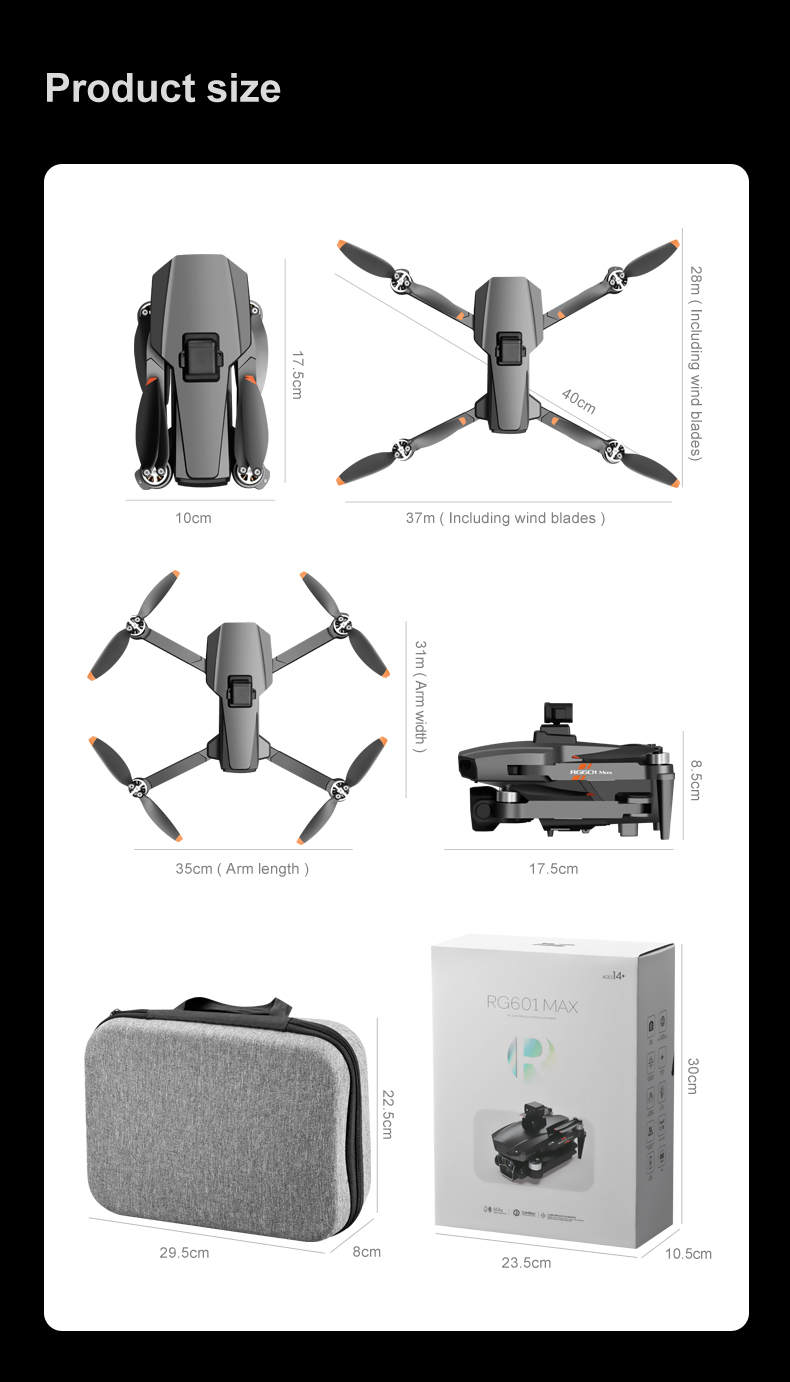 Rg601 Drone with Wifi Fpv 4k 1080p Dual Cameras 360 Laser Obstacle Avoidance and Brushless Motor Control Type Remote Control