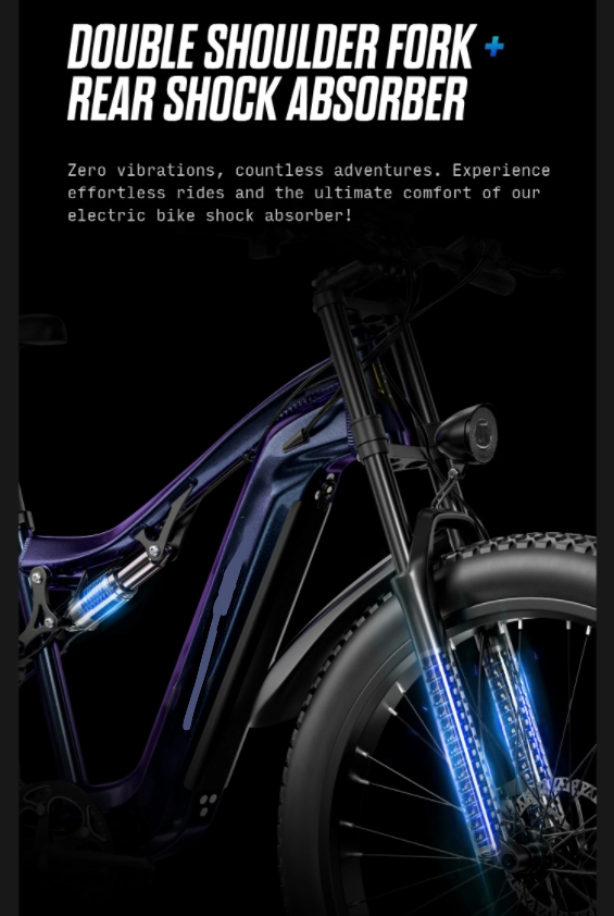 500W Full Suspension Fat Tire Electric Bike With 48V 17.5AH Integrated Battery