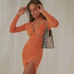 Hanging Neck Summer Casual Long Sleeve Maxi Party Dress