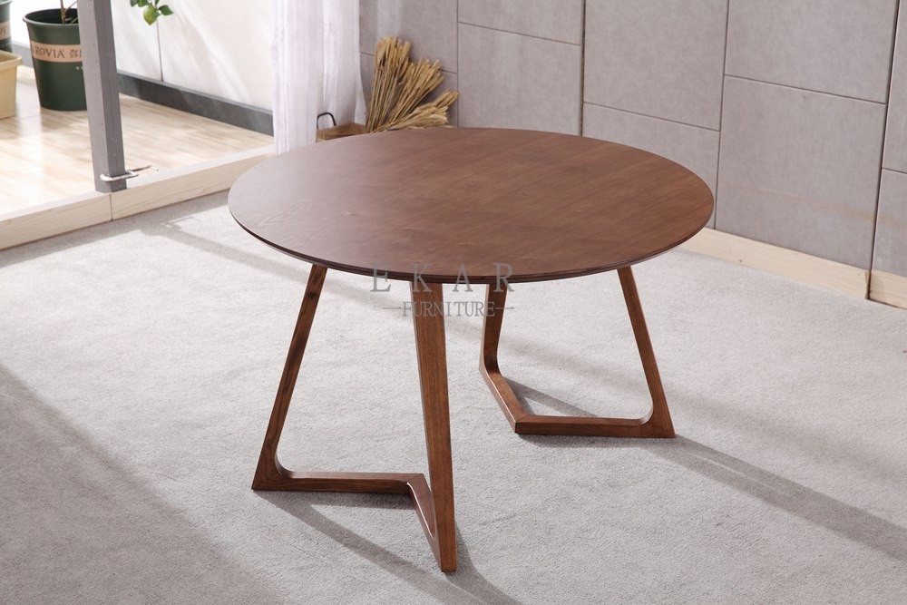Italian Designer Luxury Walnut Solid Wooden Round Rotating Center Dining Table