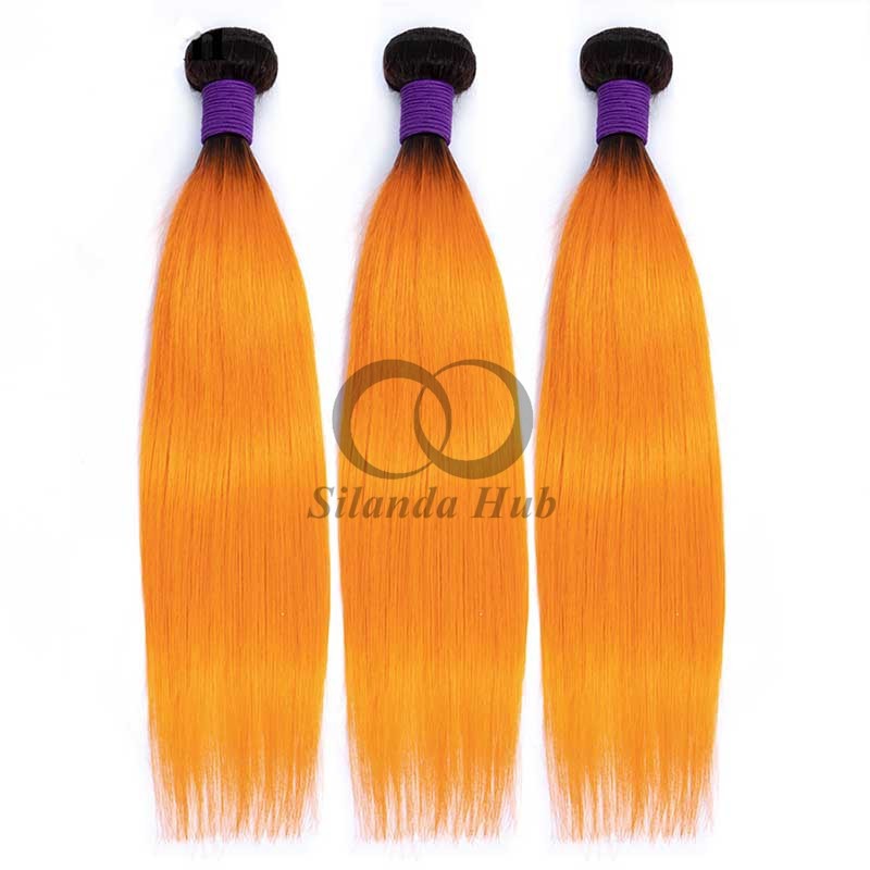 #T1B/Orange Straight Remy Human Hair Bundles Sew In Weave Bundles Brazilian Bundle Deals
