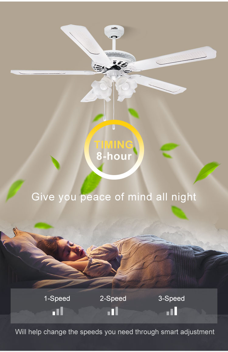 52 Inch 132cm Decorative Pull Chain Ceiling Fan with Lamps and 5 Blades 1stshine OEM