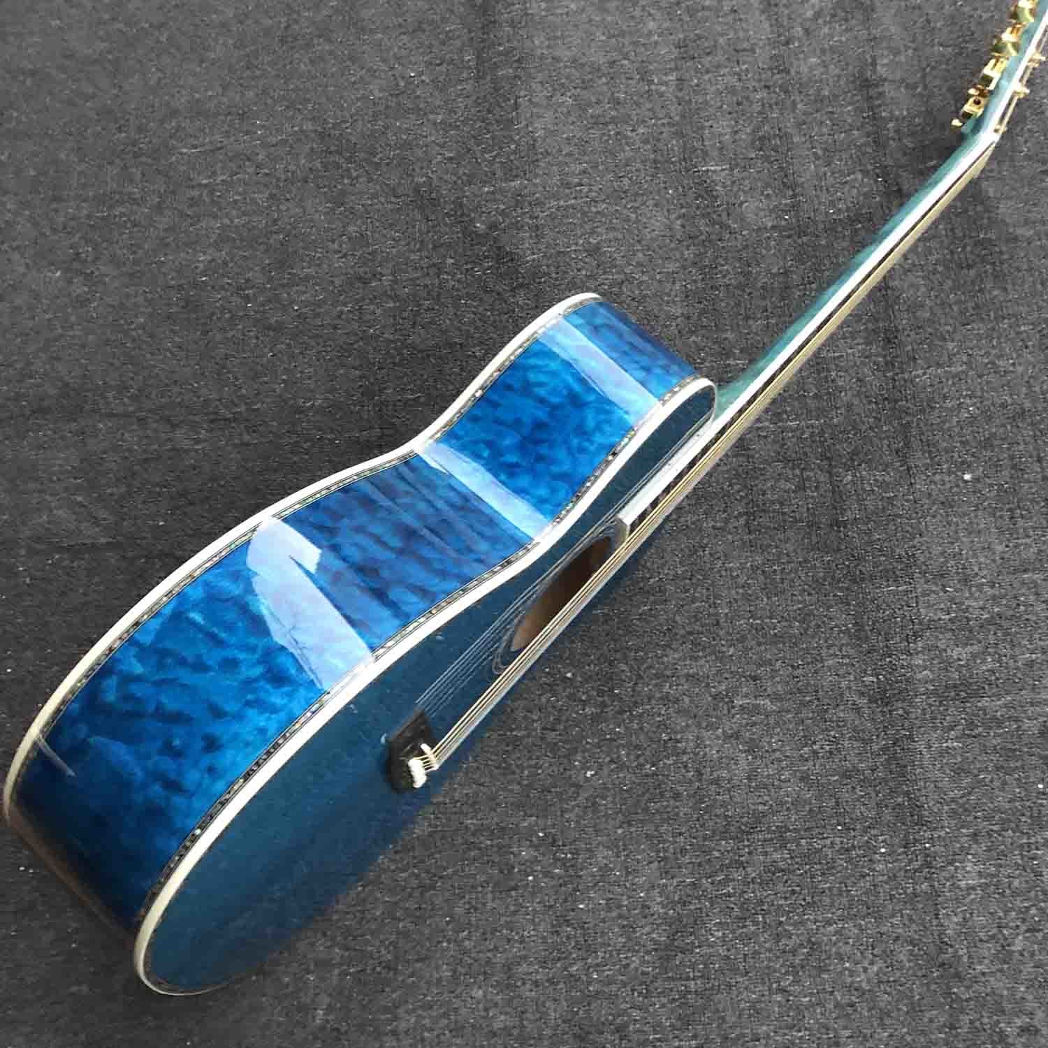 Custom OM Body Acoustic Electric Guitar Real Abalone Inlays Ebony Fingerboard Burst Maple Water Wave 301 Electronic