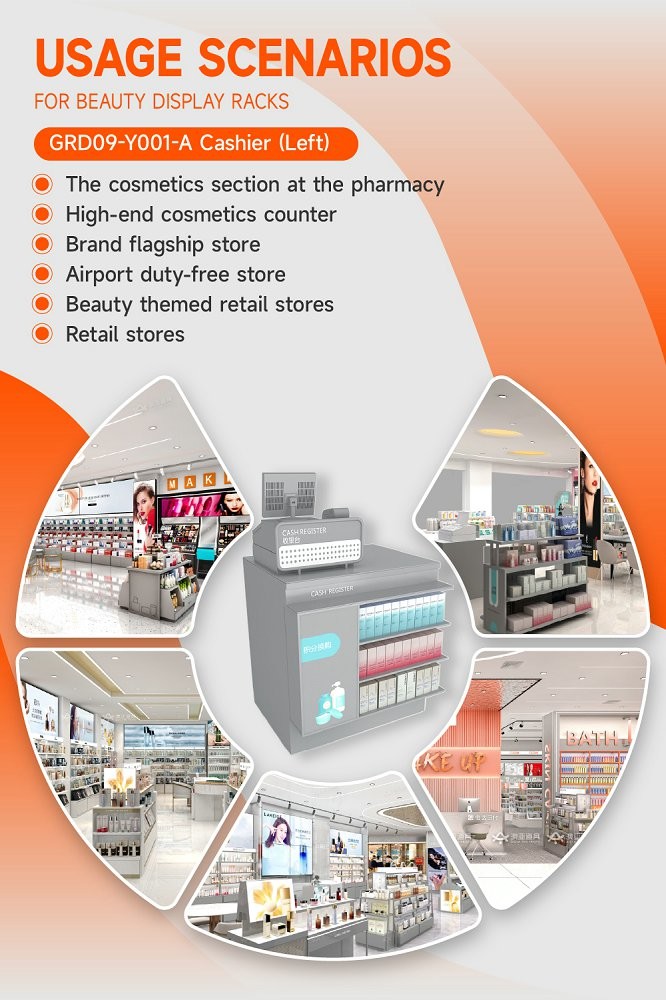 GDR09-Y001-A Retail Display Counter with 5mm Gray Glass and Cash Register Compartment for Mall Booths