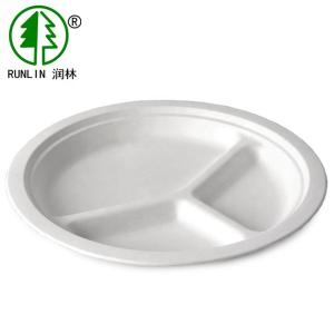 Quality Biodegradable Sugarcane Bagasse White color 3 Compartments Round Plates wholesale