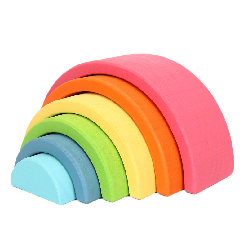 Brown 18cm Rainbow Wooden Building Blocks Toy Creative Educational