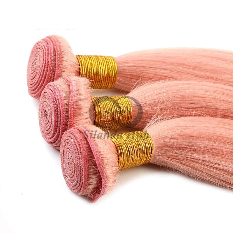 Pink Straight Remy Human Hair Bundles Sew In Weave Bundles Brazilian Bundle Deals