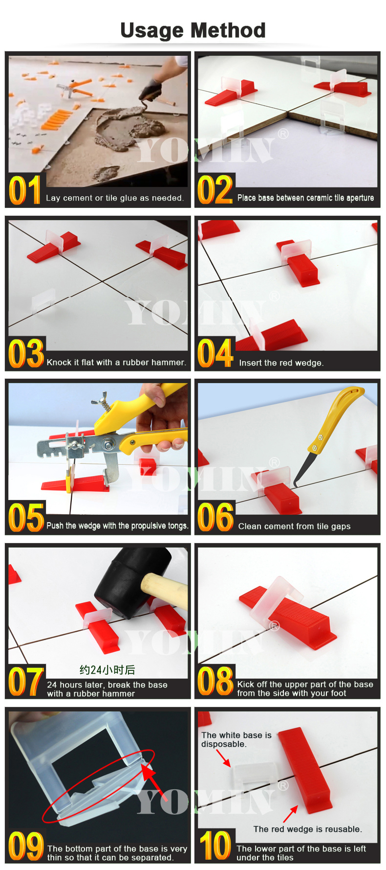 Tile Leveling System Clips / Tile Leveling Heightening Base for 15-22mm Thickness Ceramic