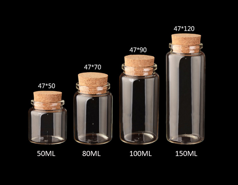 47mm Good Quality Glass Jars Bottles with Cork lid, for DIY, Arts & Crafts, Projects, Decoration