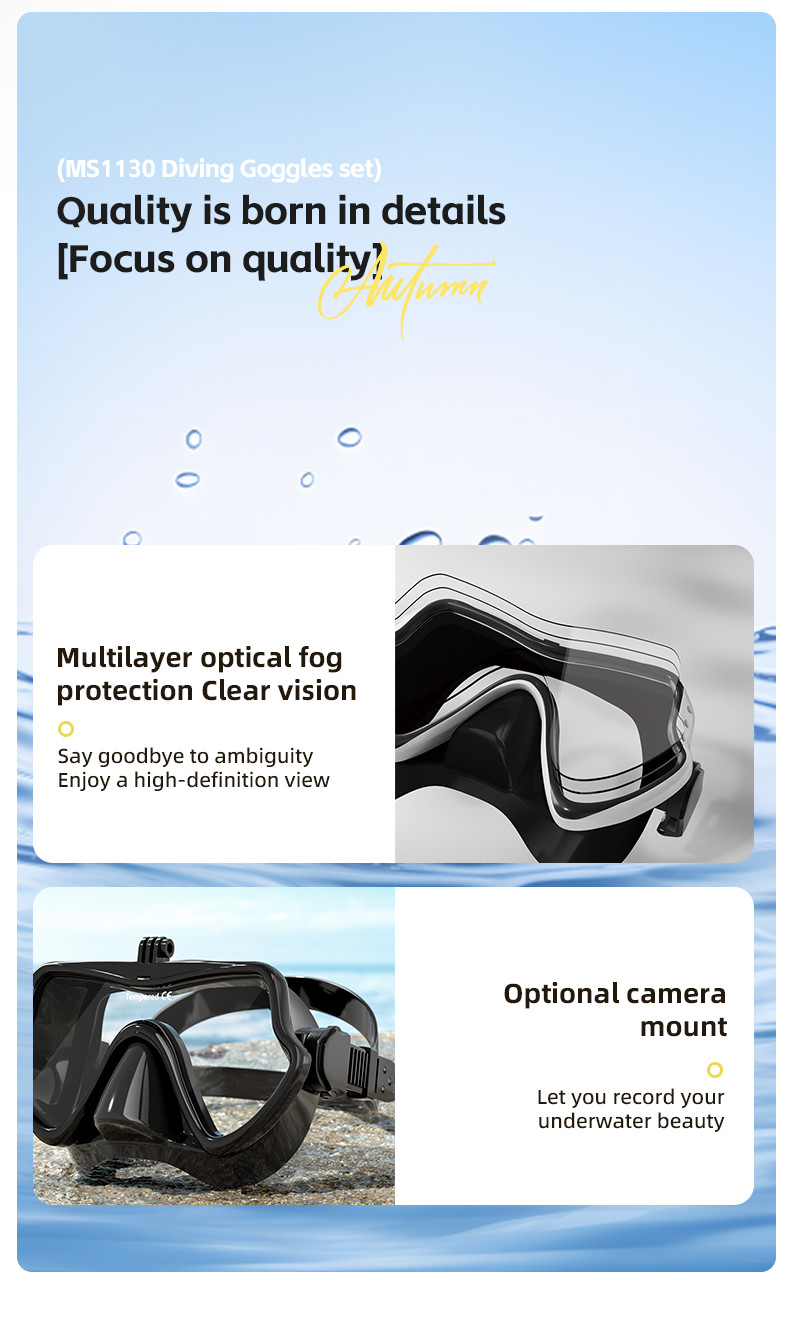 Hot Custom factory Low Volume Freediving Mask And Snorkel Sets Tempered glass diving mask set Adult