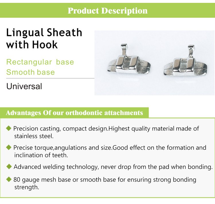 A Grade Orthodontic Accessories Rectangular Base Lingual Sheath With Hook