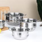 Multifunction Stackable Flat Bottom Kitchen Cooking Pot Set Stainless Steel