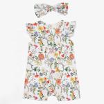 2pcs Sets Baby Cute Casual Summer Breathable Allover Flower Printed Falbala