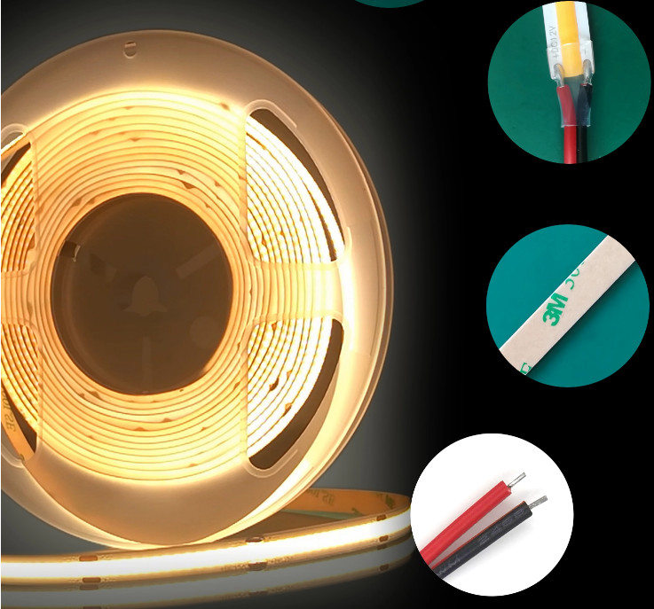 DC12V 4MM 480LEDs 5W 6000k COB LED Strip With Indoor Decoration