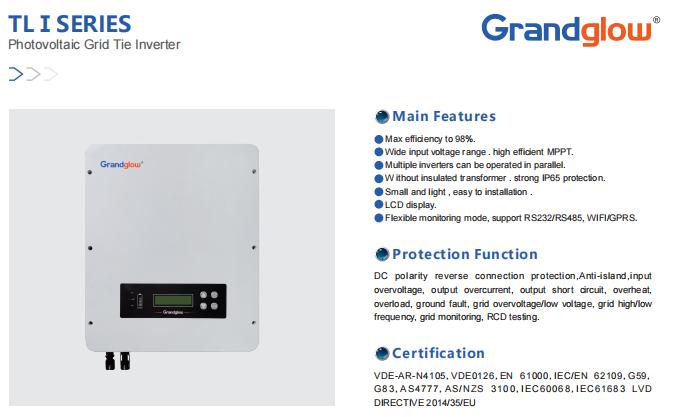 Grandglow 3KW 5KW Grid Tie invertor Photovoltaic Power System Inverter Factory Direct Sale Inverter