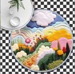 Circular Rainbow Children'S Room Carpet 3D Effect Cartoon Cloud Decorated Carpet