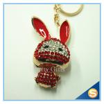 Trendy Rhinestone Cute Rabbit Shape Crystal Gold Plated Key Chain For Handbag
