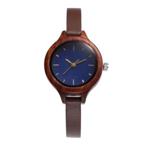 Quality Small Lady Modern Wood Watches With Blue Dials Red Sandalwood Cases wholesale