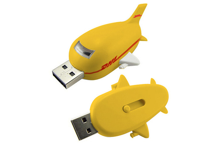 32G 3.0 yellow color plastic Plane shaped USB with customized logo and package show life brand