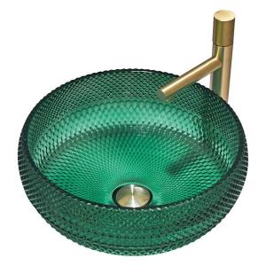 Quality European Style Round Shaped Glass Vessel Basins Crystal Bathroom Wash Sinks Green Color wholesale