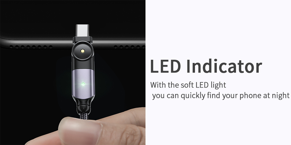 Original LED USB A To C Data Cable Fast Charging 180 Rotate 3A