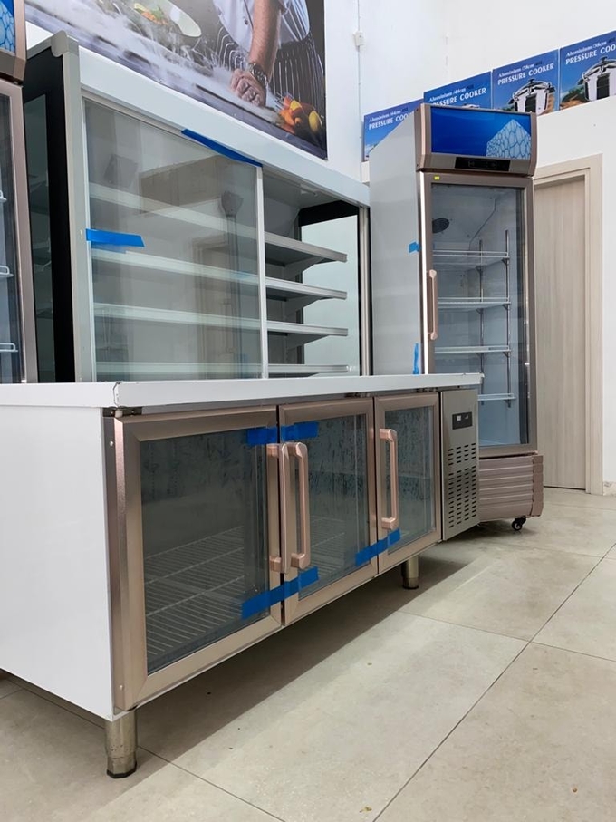 Stainless steel commercial refrigerator workbench in the back kitchen of hotel restaurant 3