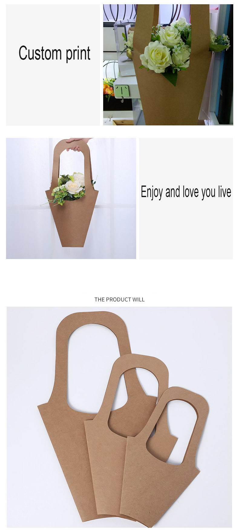 Customized Handle Home Decoration Dried Flower Storage Carrier Bag for Fresh Flower